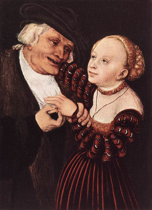 Old Man and Young Woman, vintage artwork by Lucas Cranach the Elder, A3 (16x12") Poster Print