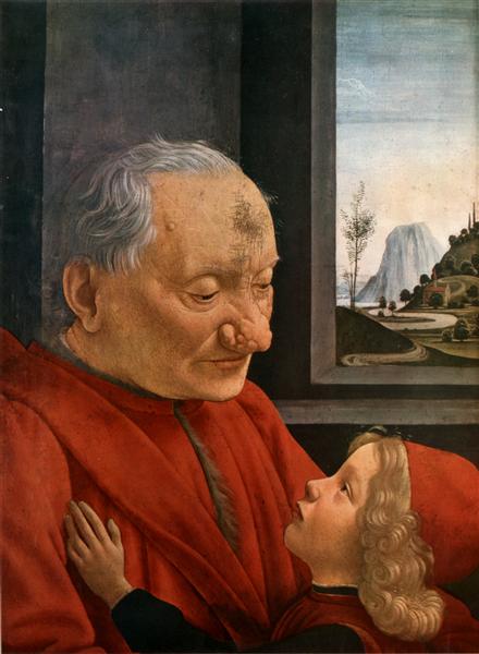 Old Man with a Young Boy by Domenico Ghirlandaio, vintage art, modern poster print