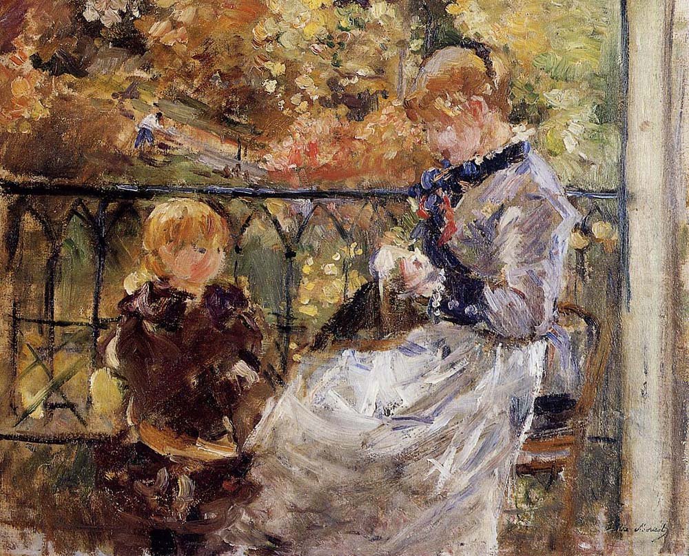 On the Balcony of Eugene Manets Room at Bougival - 1881 - by Berthe Morisot, vintage art, modern poster print