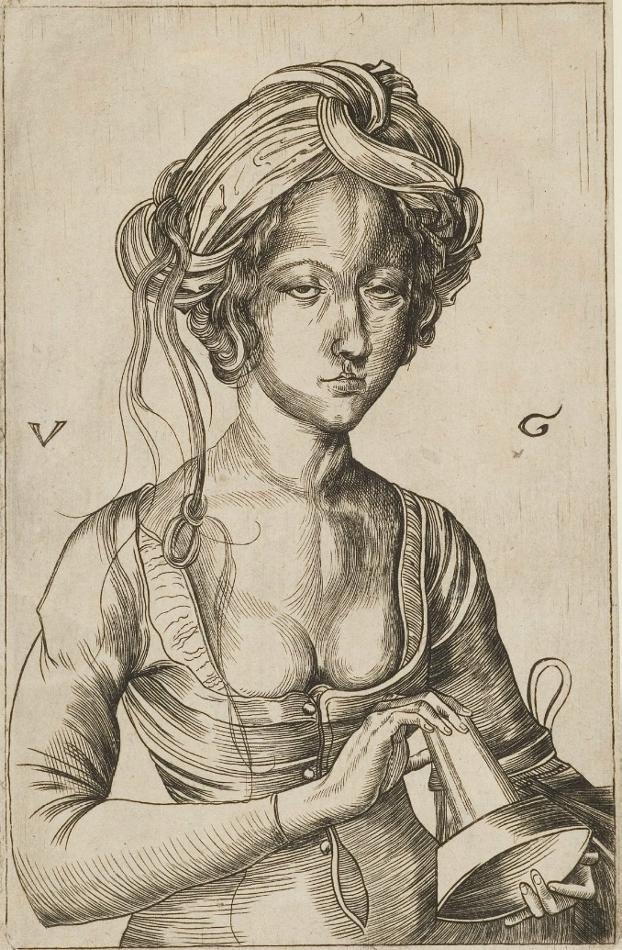 One of the Foolish Virgins, vintage artwork by Urs Graf, A3 (16x12") Poster Print