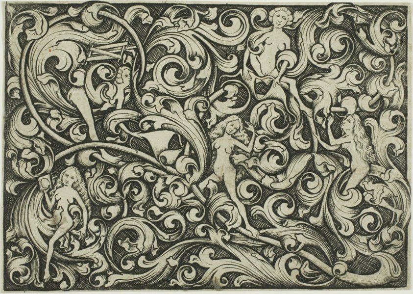 Ornament with Women Fighting by Master E. S., 23x16"( A2 size ) Poster Print