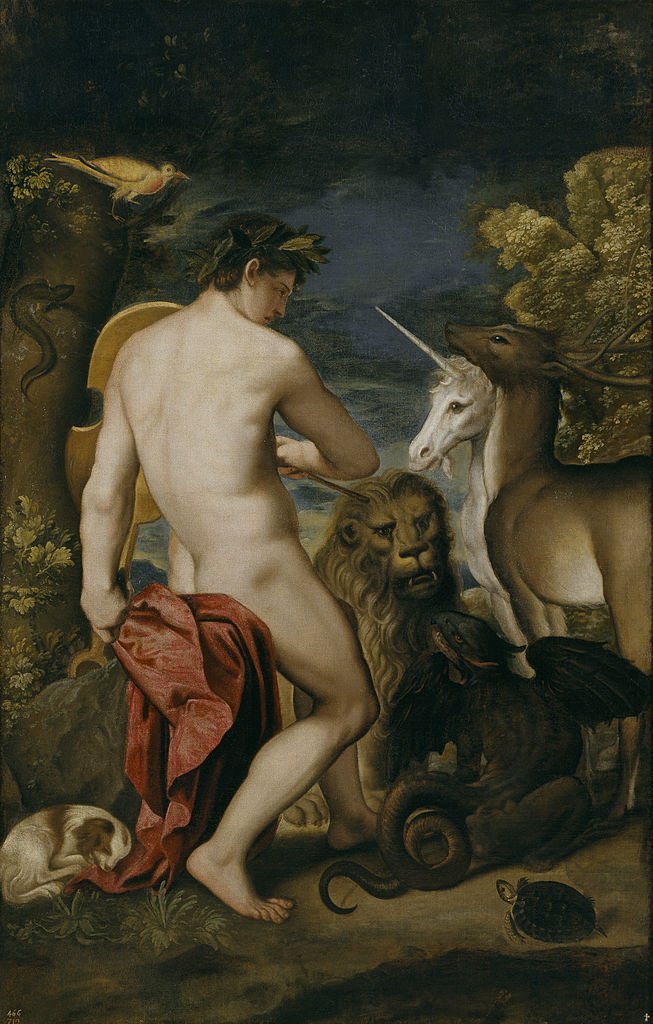 Orpheus Enchanting the Animals, vintage artwork by Alessandro Varotari, 12x8" (A4) Poster