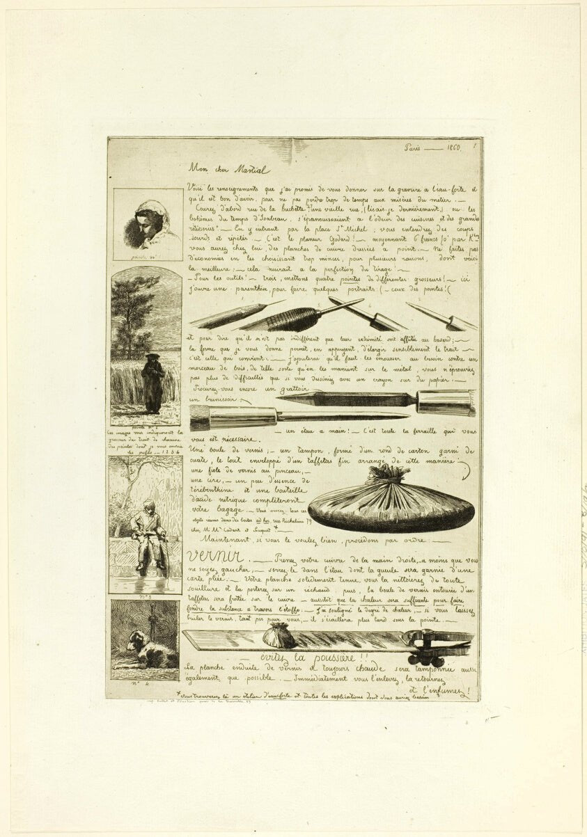 Page one, from Letter on the Elements of Etching by Adolphe Martial Potemont (French, 1828-1883), 23x16"( A2 size ) Poster Print