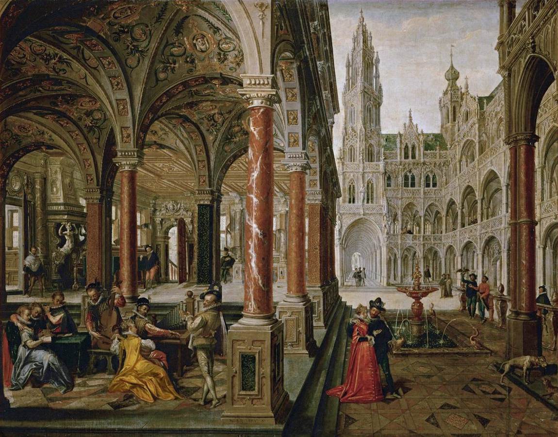 Palace with Musicians, vintage artwork by Hans Vredeman de Vries, A3 (16x12") Poster Print
