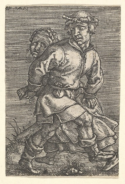 Peasant Couple Dancing early 16th cent-Barthel Beham , vintage art, A3 (16x12") Poster Print