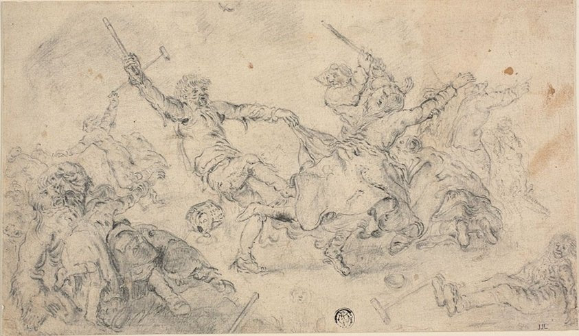 Peasants in a Brawl by Attributed to Cornelis Moninckx (Dutch, c. 1623-1666), 23x16"( A2 size ) Poster Print