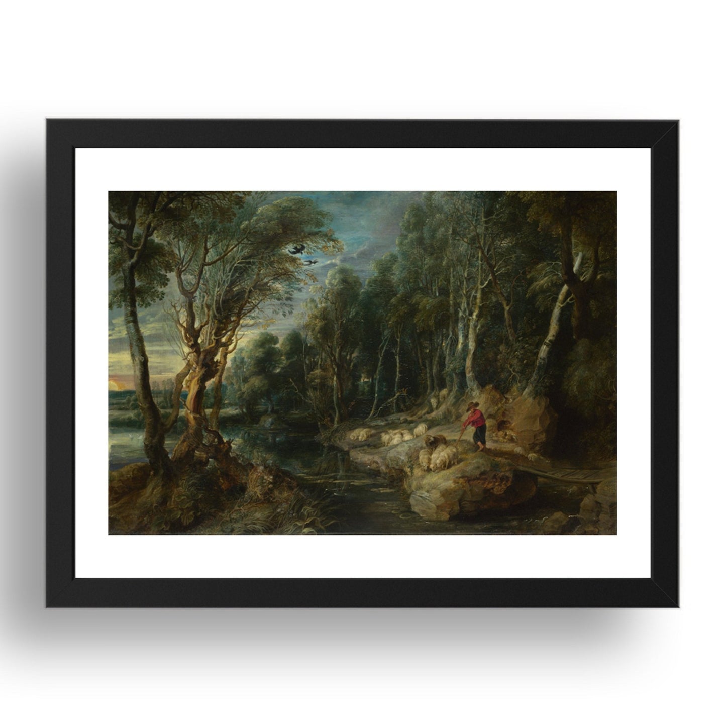 Peter Paul Rubens: A Shepherd with his Flock in a Woody Landscape, Poster in 17x13"(A3) Frame