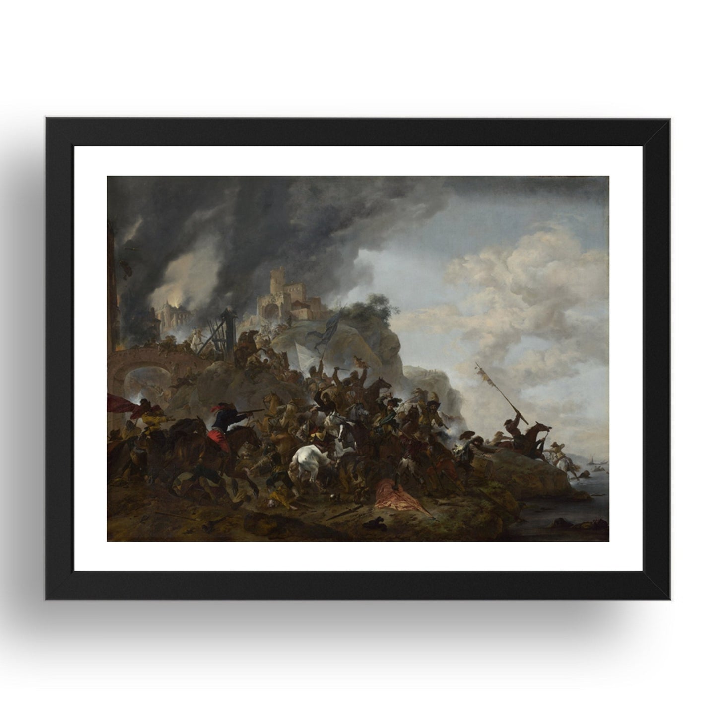 Philips Wouwermans: Cavalry making a Sortie from a Fort on a Hill, Poster in 17x13"(A3) Frame