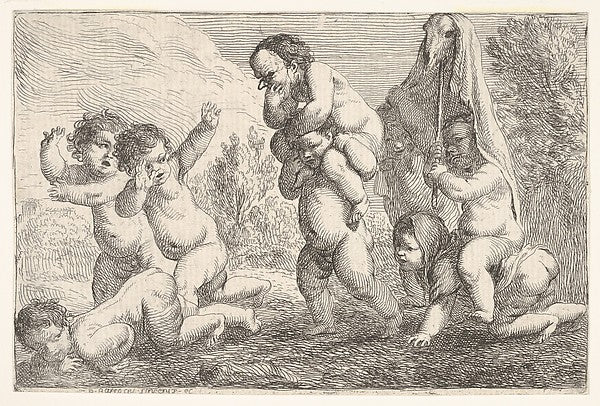 Pierre Parrocel:Children's Game 17th–18th century, vintage artwork, 16x12"(A3) Poster Print