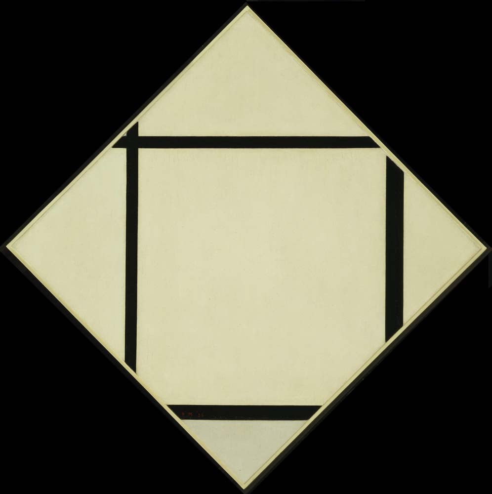 Piet Mondrian - Tableau I Lozenge Four Lines and Gray, vintage art, modern poster print