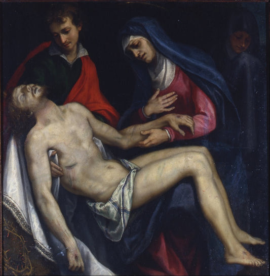 Pietà with Saints John the Evangelist and the Magdalene, vintage artwork by Lodovico Cardi, 12x8" (A4) Poster