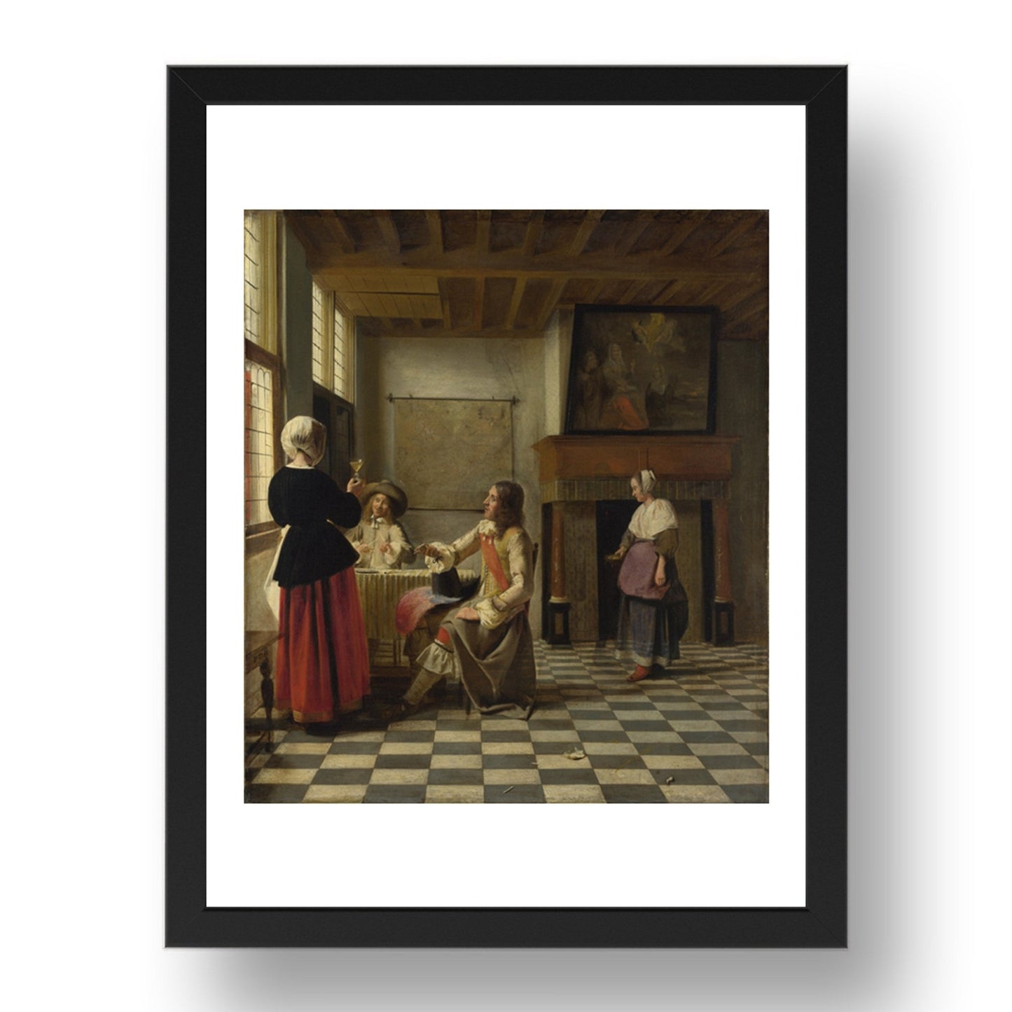 Pieter de Hooch: A Woman Drinking with Two Men, Poster in 17x13"(A3) Frame