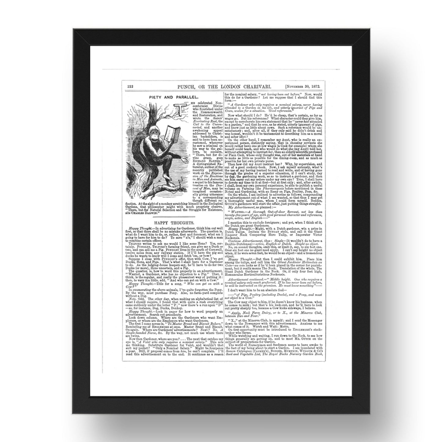 pietyan as a monkey cartoondparalleldarwin872, vintage historic poster in 17x13"(A3) Frame