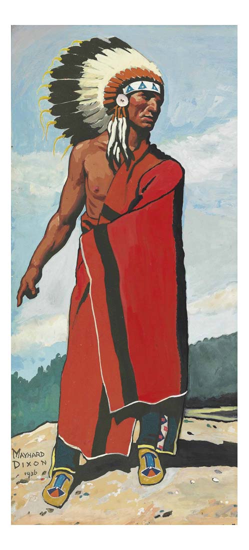 plains indian in war bonnet by Maynard Dixon, Classic American Western Art, 16x12" (A3) Poster Print