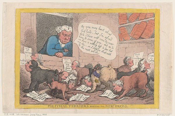 Political Terriers Hunting for New Taxes June 23, 1806-Thomas , vintage art, A3 (16x12") Poster Print