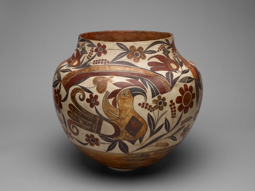 Polychrome Jar with Rainbow, Macaw, and Floral Motifs by Acoma,23x16"( A2 size ) Poster Print