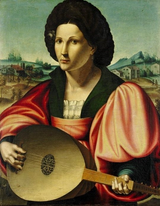 Portrait of a Lady with a Lute, vintage artwork by Il Bacchiacca, A3 (16x12") Poster Print