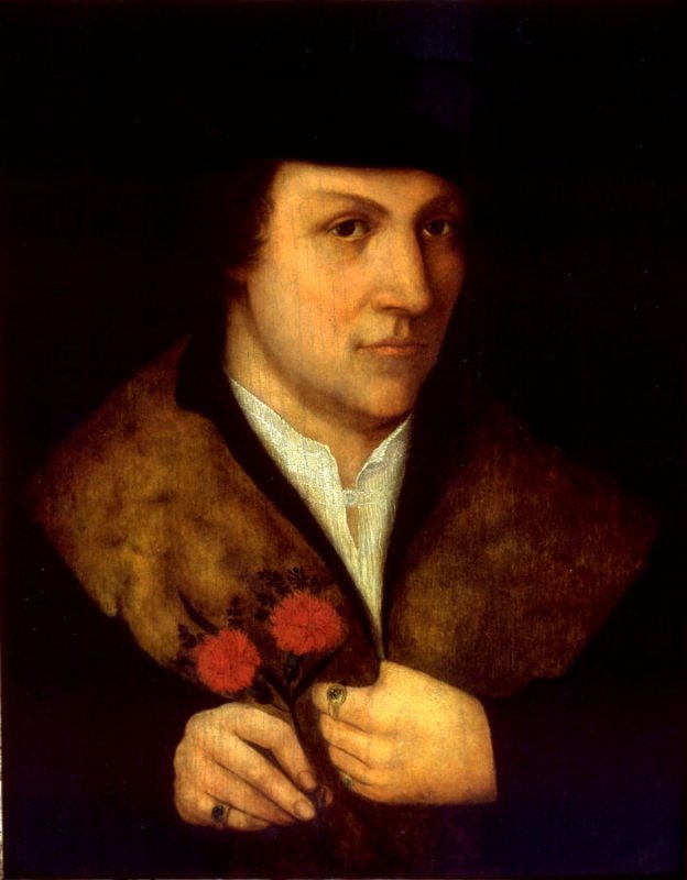 Portrait of a Man Holding Flowers, vintage artwork by Leonhard Beck, A3 (16x12") Poster Print