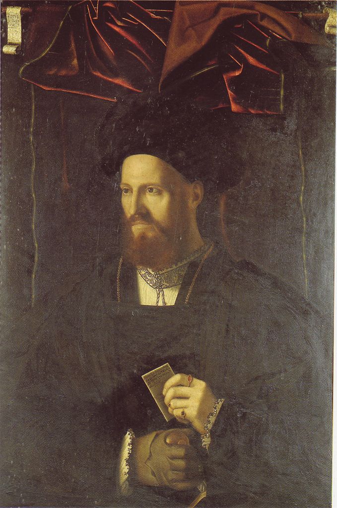Portrait of Bernardino Da Lesmo, vintage artwork by Bartolomeo Veneto, A3 (16x12") Poster Print