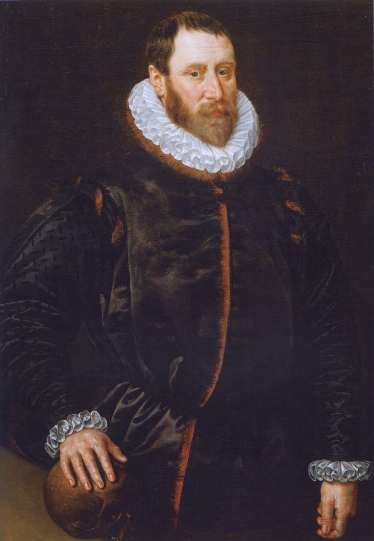 Portrait of Jacob Claesz Basgen of Bas, Merchant and Burgomaster of Amsterdam, vintage artwork by Adriaen Thomasz. Key, 12x8" (A4) Poster