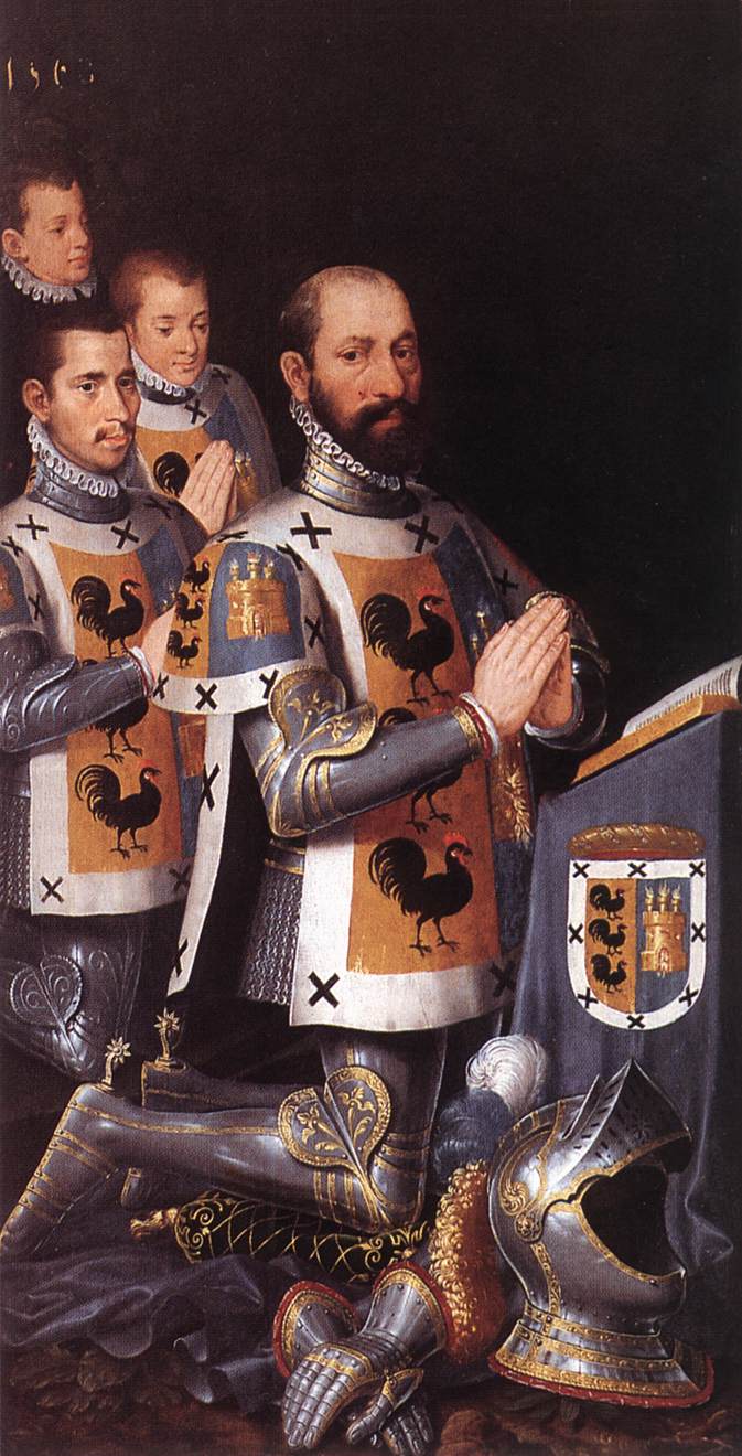 Portrait of Jan Lopez Gallo and His Three Sons, vintage artwork by Pieter Pourbus, A3 (16x12") Poster Print