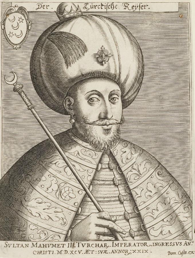 Portrait of Mehmet III, Turkish Sultan, vintage artwork by Dominicus Custos, A3 (16x12") Poster Print
