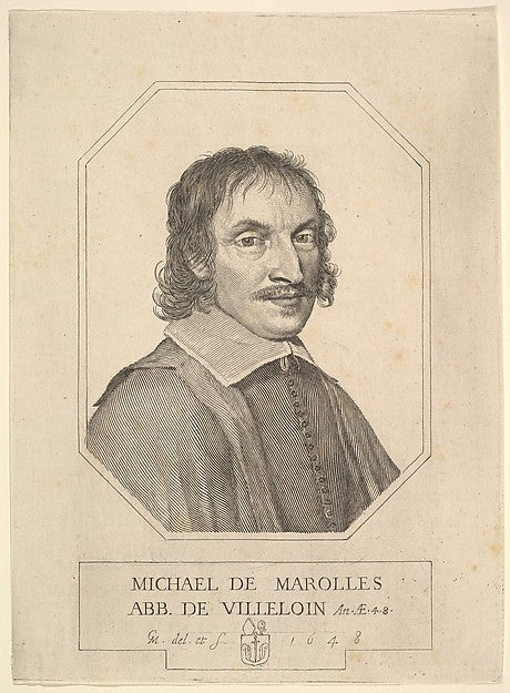 Portrait of Michel de Marolles 1648-Claude Mellan , vintage art, A3 (16x12") Poster Print