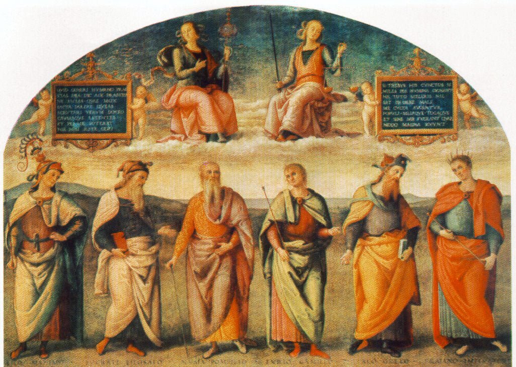 Prudence and Justice with Six Antique Wisemen, vintage artwork by Perugino, A3 (16x12") Poster Print