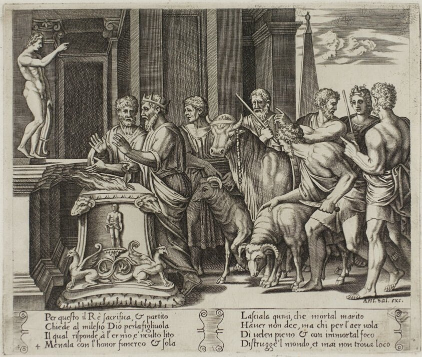 Psyche's Father Consulting the Oracle by Agostino dei Musi (Italian, c. 1490-after 1536), 23x16"( A2 size) Poster Print