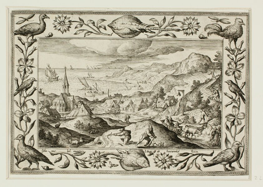 Rabbit Hunt, from Landscapes with Old and New Testament Scenes and Hunting Scenes by Adriaen Collaert (Flemish, c. 1560–1618) , 23x16"( A2 size) Poster Print