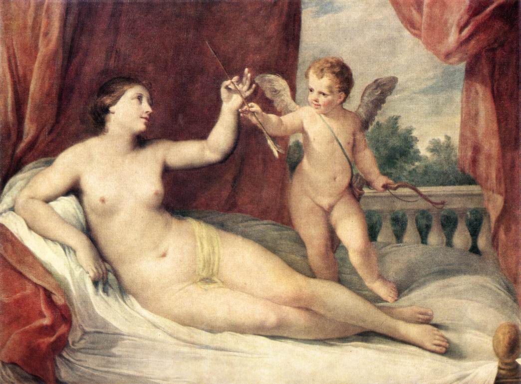 Reclining Venus with Cupid, vintage artwork by Guido Reni, 12x8" (A4) Poster