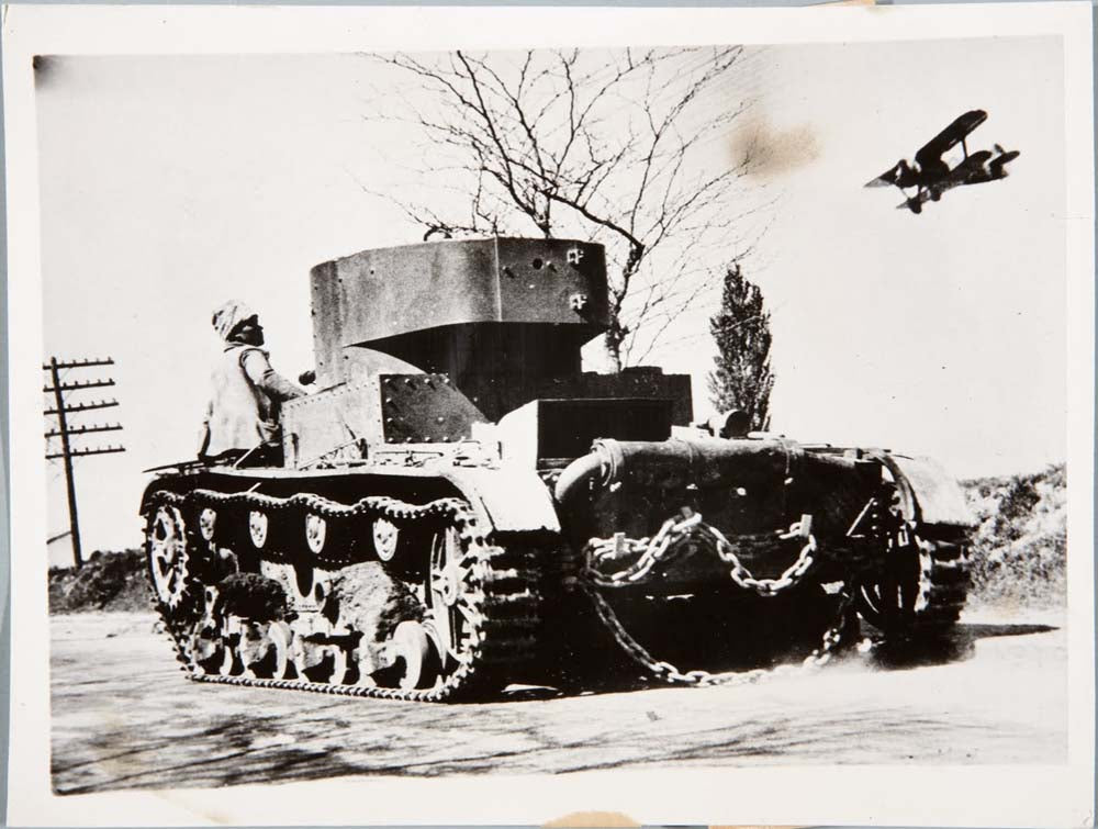 a loyalist tank heads for front line by M.R.Sofia, 12x8" (A4) Poster