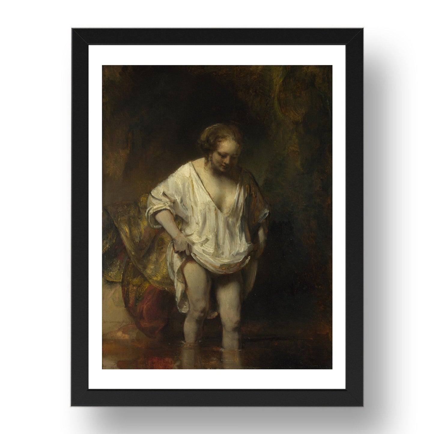 Rembrandt: A Woman bathing in a Stream (Hendrickje Stoffels), Poster in 17x13"(A3) Frame