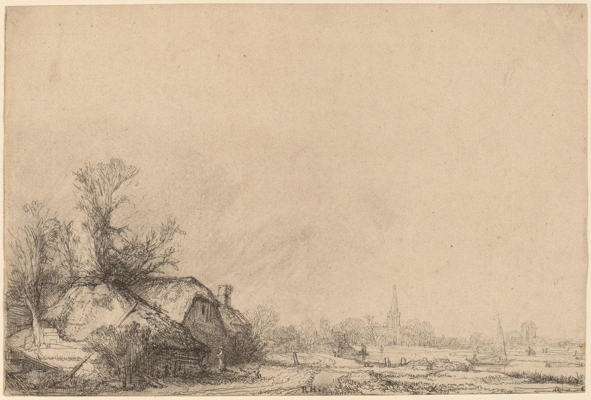 Rembrandt van Rijn:Cottage beside a Canal,16x12"(A3) Poster