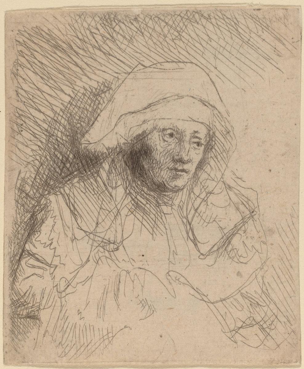Rembrandt van Rijn:Sick Woman with a Large White Headdress (,16x12"(A3) Poster