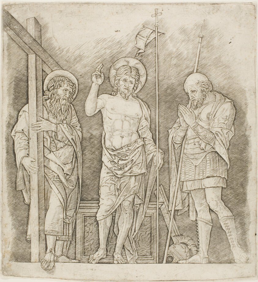 Risen Christ Between Saints Andrew and Longinus by School of Andrea Mantegna, 23x16"( A2 size) Poster Print