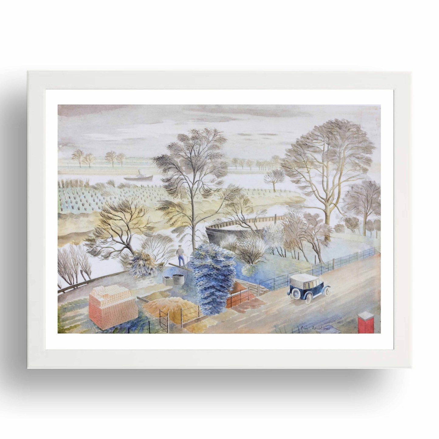 River Thames at Hammersmith, c1932, vintage English landscape by Eric Ravilious