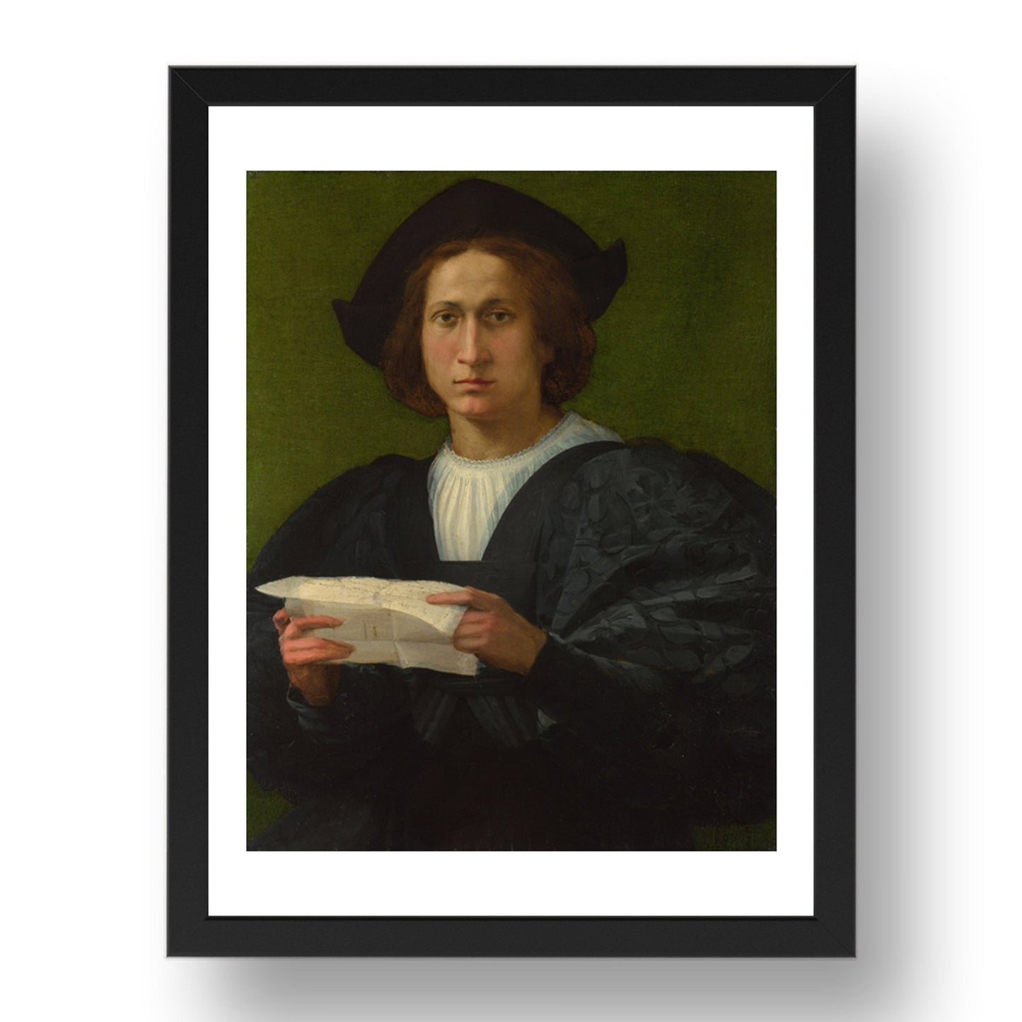 Rosso Fiorentino: Portrait of a Young Man holding a Letter, Poster in 17x13"(A3) Frame