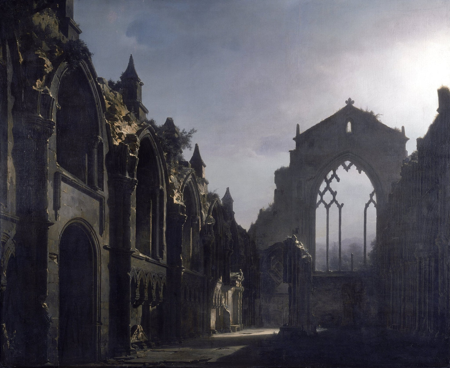Ruins of the Holyrood Chapel by Moonlight by Louis Daguerre, vintage art, modern poster print