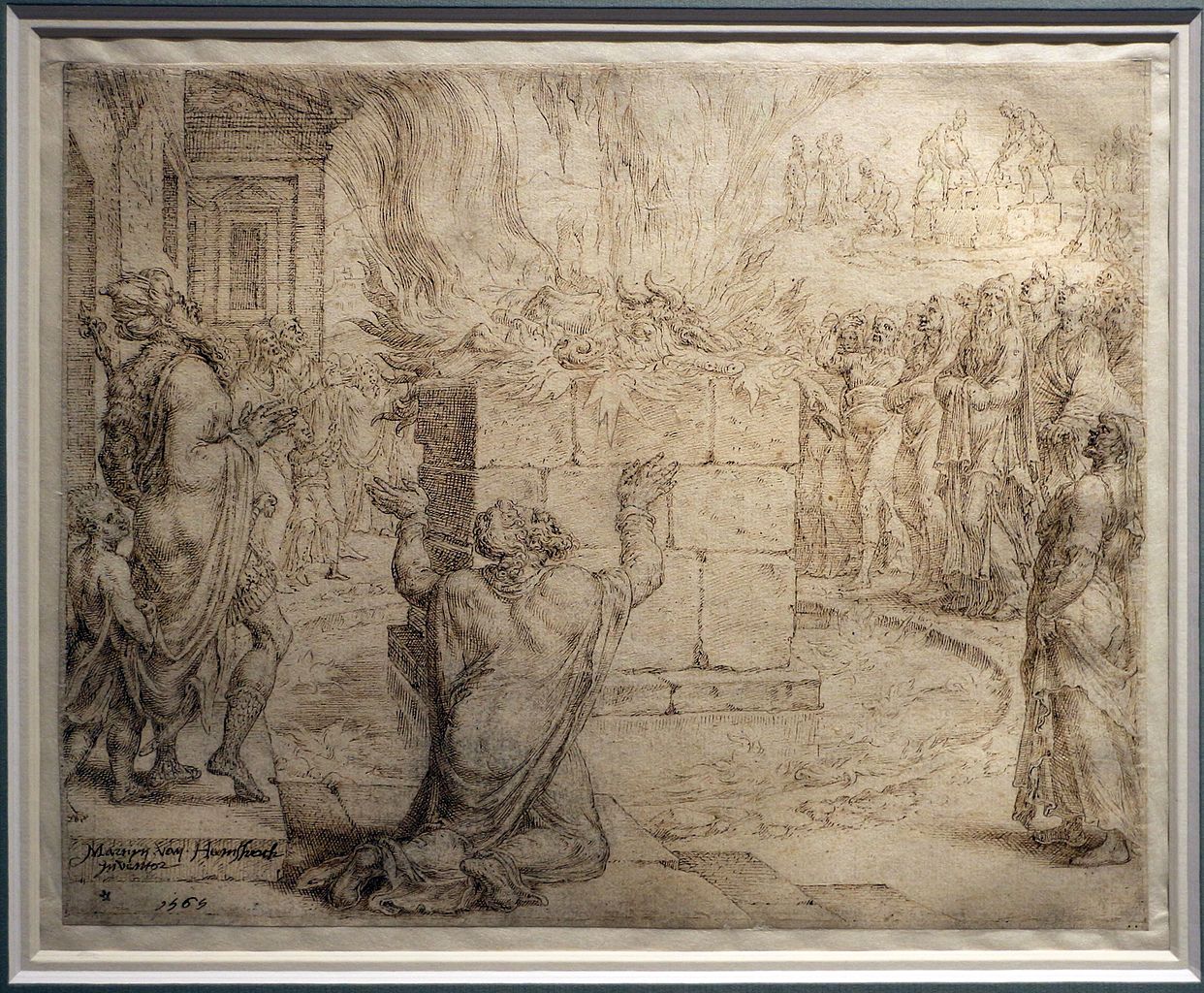 Sacrifice of Elijah, vintage artwork by Maerten van Heemskerck, A3 (16x12") Poster Print