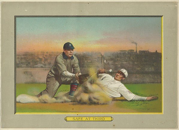 :Safe at Third from Turkey Red Cabinets c1911-16x12"(A3) Poster