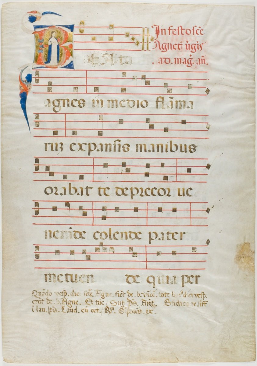 Saint Agnes in a Historiated Initial "V" from an Antiphonary by Italian (Rimini),23x16"( A2 size ) Poster Print