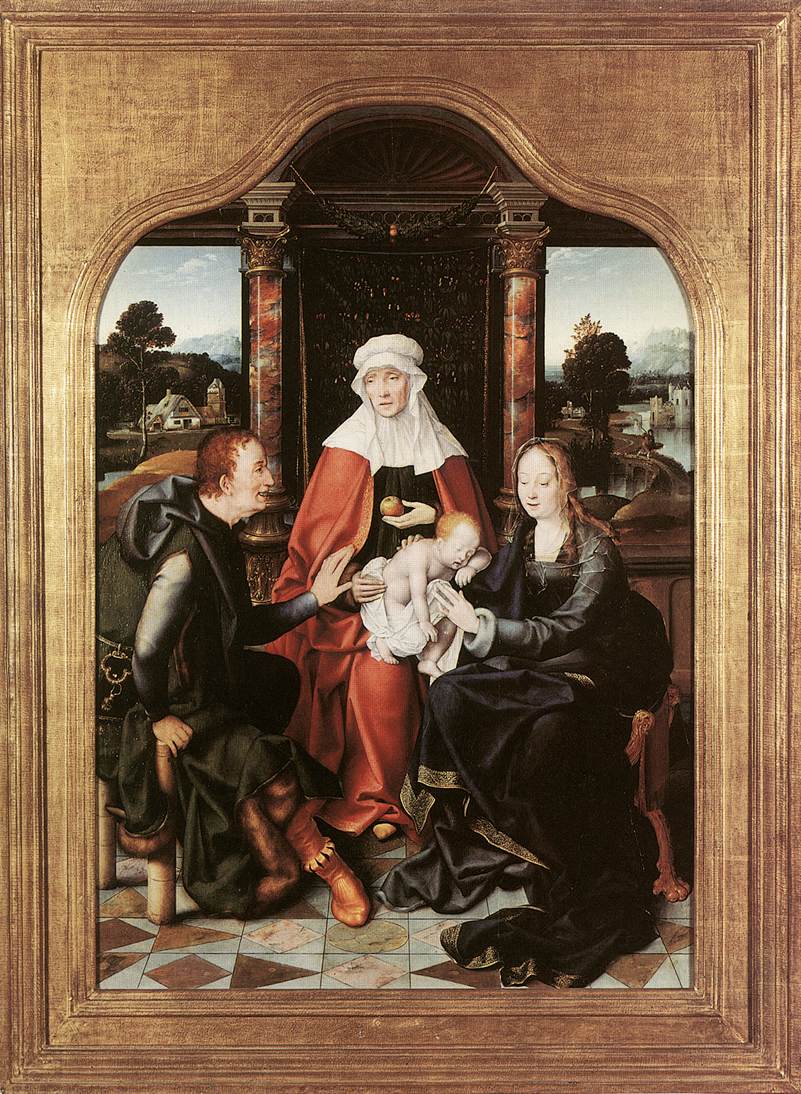 Saint Anne with the Virgin and Child and Saint Joachim, vintage artwork by Joos van Cleve, A3 (16x12") Poster Print