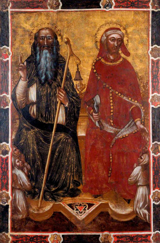 Saint Anthony Abbot and Saint Eligius with Kneeling Worshippers, vintage artwork by Follower of Spinello Aretino, 12x8" (A4) Poster