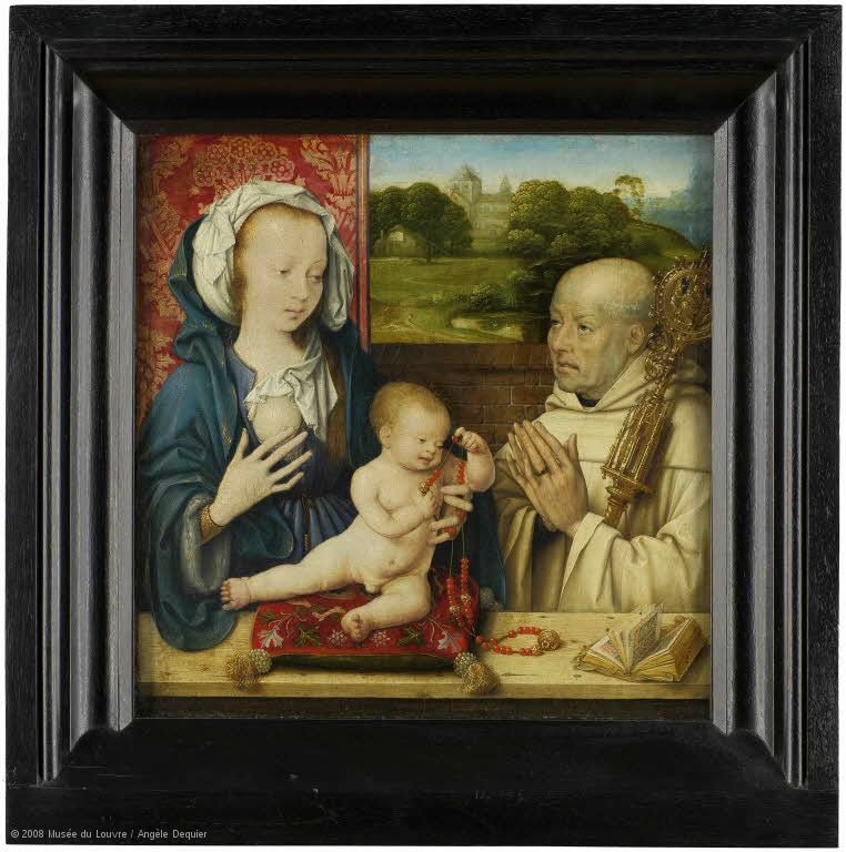 Saint Bernard Praying to the Madonna and the Child, vintage artwork by Joos van Cleve, A3 (16x12") Poster Print