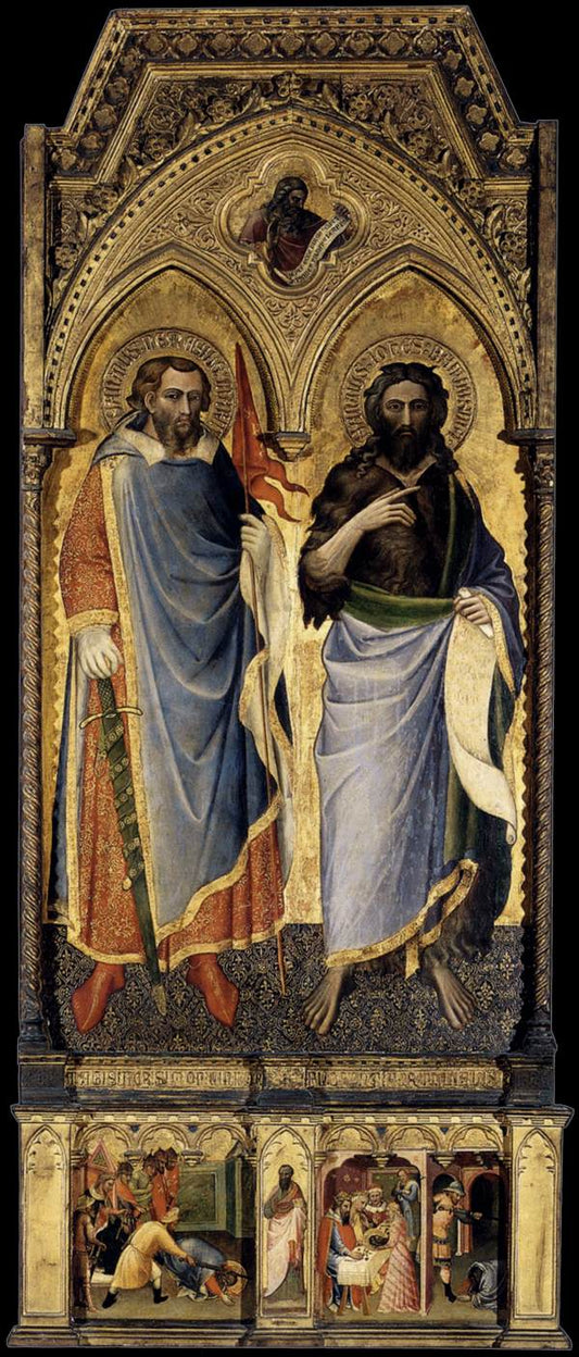 Saint Nemesius and Saint John the Baptist, vintage artwork by Spinello Aretino, 12x8" (A4) Poster