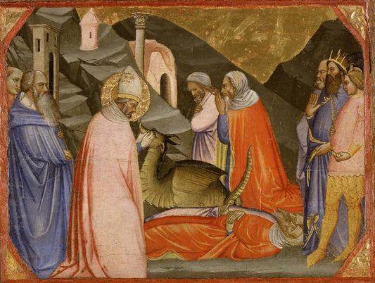 Saint Sylvester and the Dragon, vintage artwork by Agnolo Gaddi, 12x8" (A4) Poster