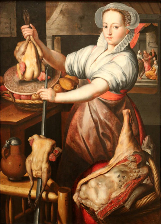 Sainte Marthe preparant le dernier repas de Jesus, vintage artwork by Joachim Beuckelaer, 12x8" (A4) Poster