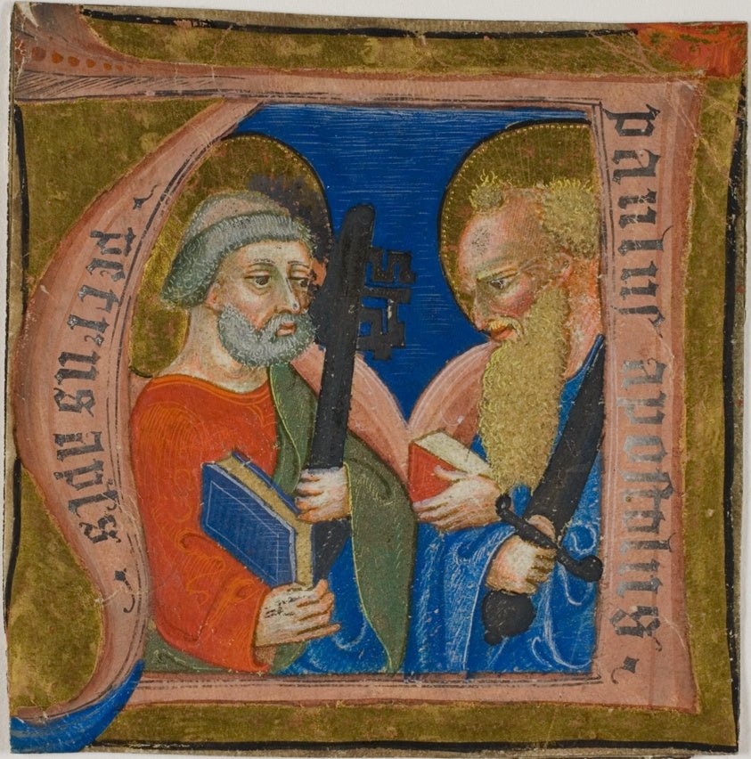Saints Peter and Paul in a Historiated Initial "N" from a Choirbook by Italian,23x16"( A2 size ) Poster Print