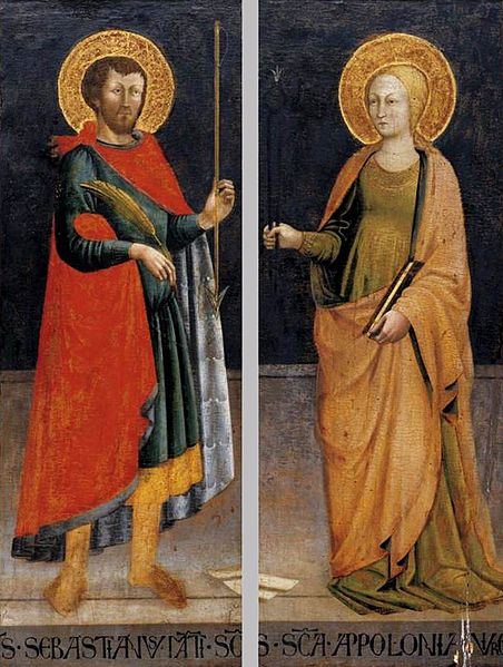 Saints Sebastian and Apollonia, vintage artwork by Neri di Bicci, A3 (16x12") Poster Print